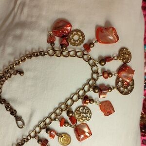 Vintage gold and red shell necklace